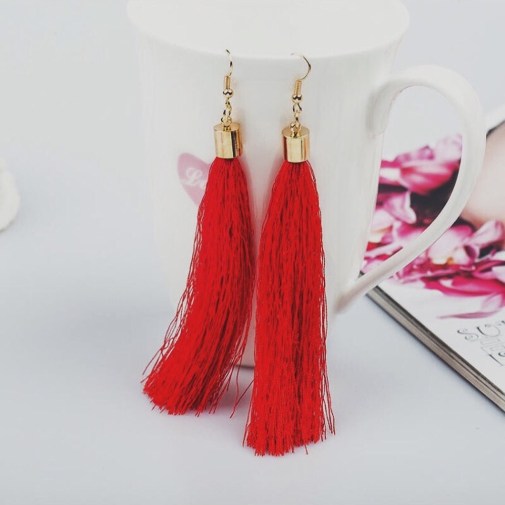 ✨SALE✨ Beautiful Red Tassel Earrings! - Picture 2 of 3
